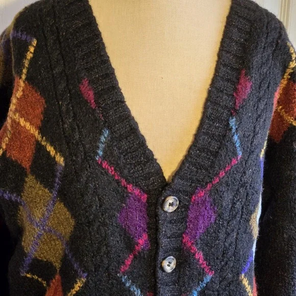Vintage Tricots St. Raphael Wool Cardigan Argyle Sweater Women's Size‎ M - Picture 6 of 8